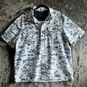 Share Chaps Fishing Shirt Mens 2XL Nautical Marlin Sailboat Vented Button Up Haw